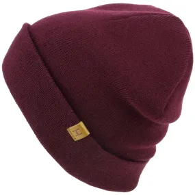 Fine Knit Beanie Hat with Turn-up - Purple