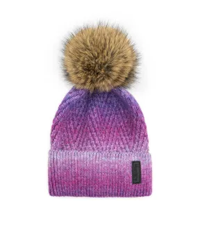 Maniere Purple Ombre Knit Hat With Natural Pom