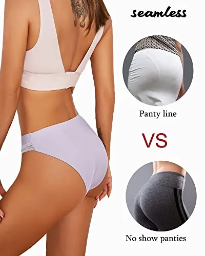 10 Pack Seamless Underwear for Women Lace Bikini Panties High Cut Stretch Invisible No Show Sexy Cheeky Hipster