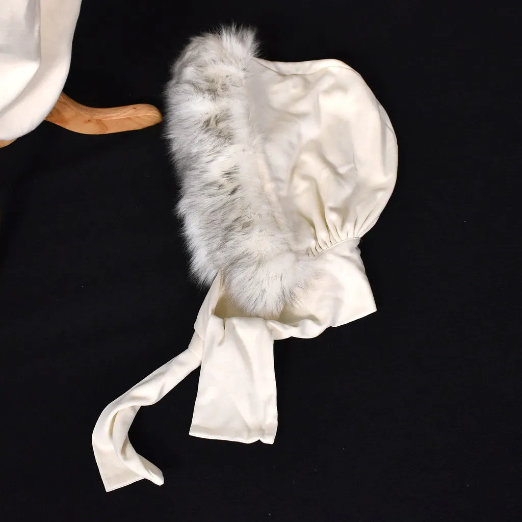 1980s Vintage Cream Faux Fur Hat Set