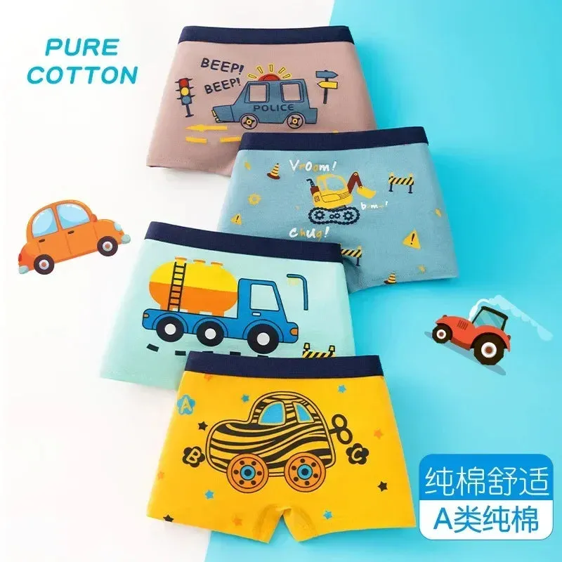 2pcs Children's Underwear Boy Panties Underpants Engineering Vehicle Cars Fire Engine Comfortable Shorts Briefs Boxers For Kids