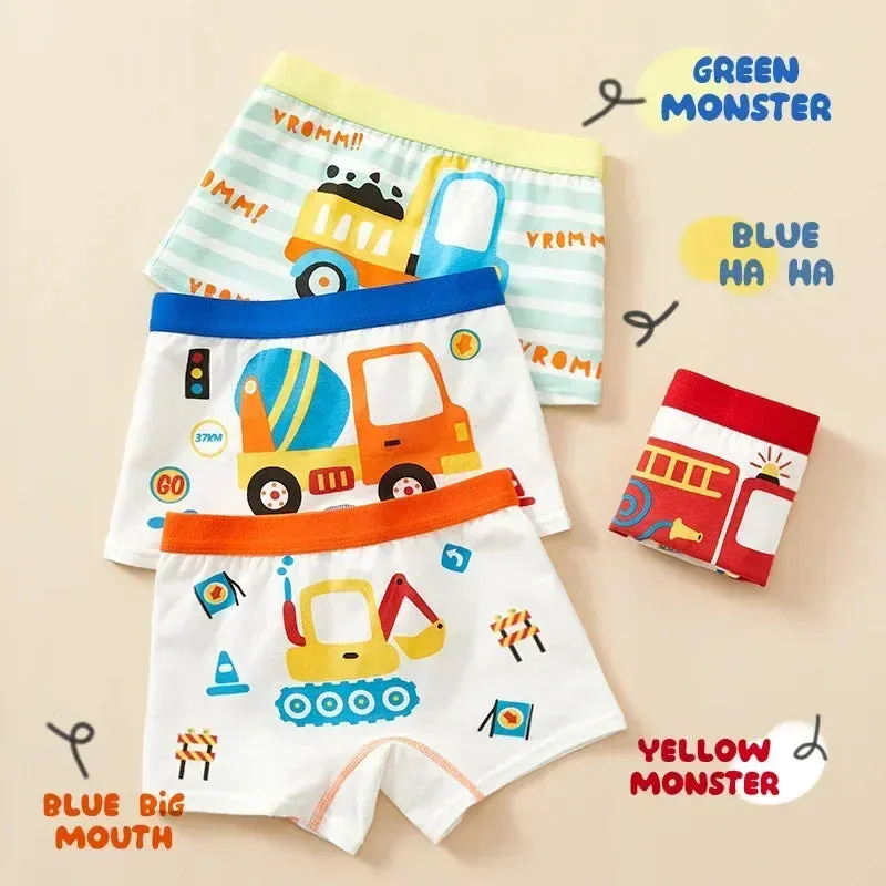 2pcs Children's Underwear Boy Panties Underpants Engineering Vehicle Cars Fire Engine Comfortable Shorts Briefs Boxers For Kids