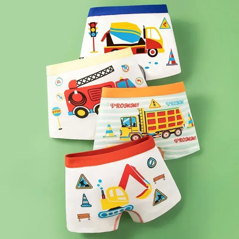 2pcs Children's Underwear Boy Panties Underpants Engineering Vehicle Cars Fire Engine Comfortable Shorts Briefs Boxers For Kids