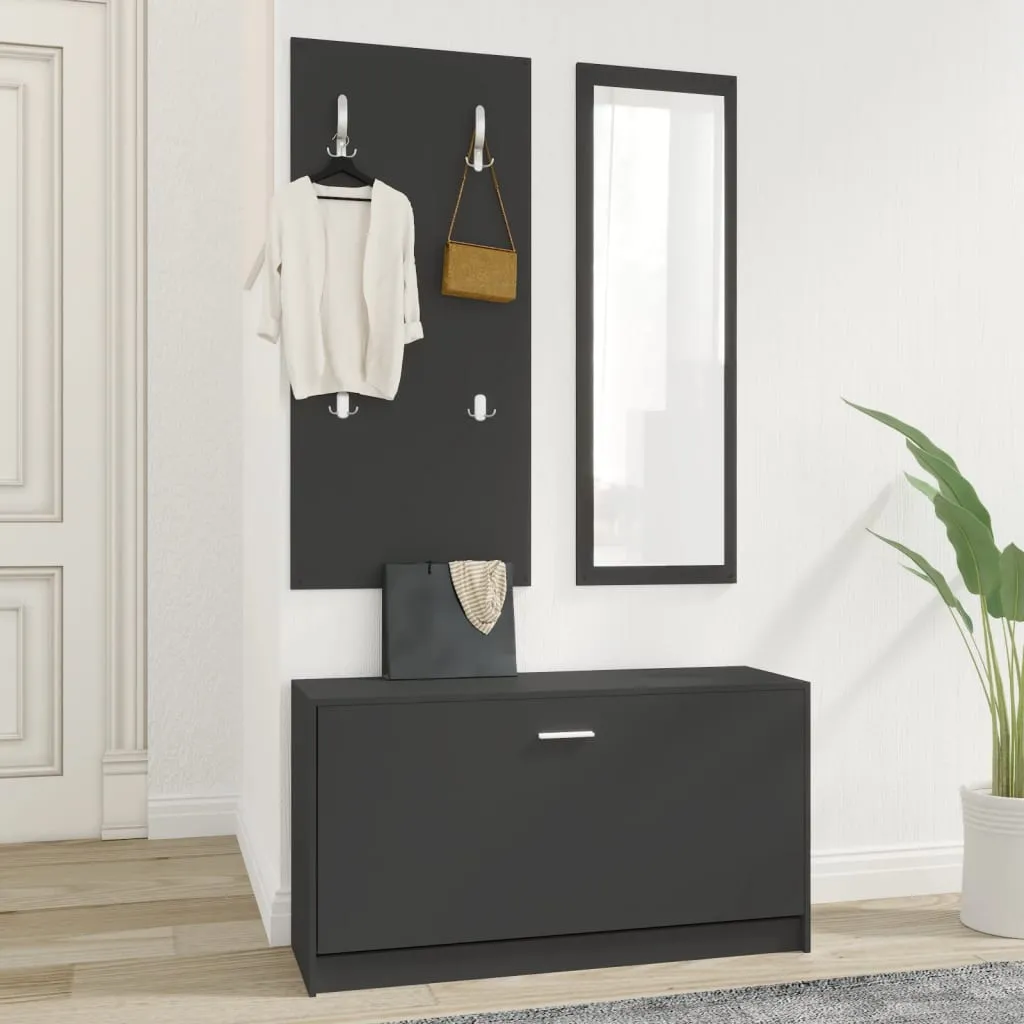 3-in-1 Shoe Cabinet Set Black Engineered Wood