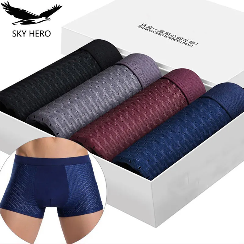 4pcs Mens underwear boxers men boxershort panties man boxeur homme underpants calzoncillos bamboo fiber mesh loose designer 2020