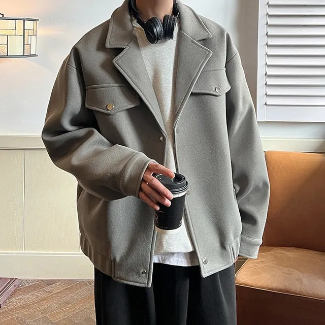 Advbridge Winter Thicken Woolen Coat Men Warm Fashion Casual Thick Woolen Jacket Men Korean Loose Short Woolen Coat Mens Overcoat M-3XL