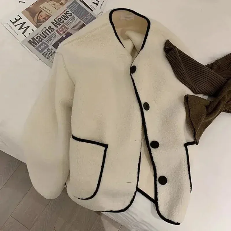 Aiertu Coat Women Wool Woolen Long Sleeve Overcoat Turn Down Collar Ladies Jacket Khaki Autumn Winter Short Woolen Top Korean