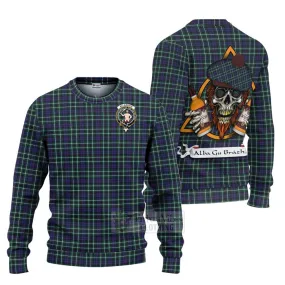 Allardice Tartan Ugly Sweater with Family Crest and Bearded Skull Holding Bottles of Whiskey