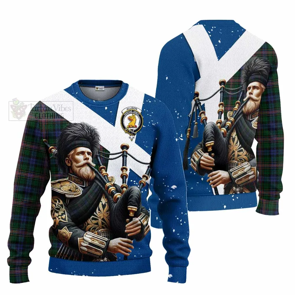 Allison Tartan Knitted Sweater with Family Crest Scottish Bagpiper Vibes