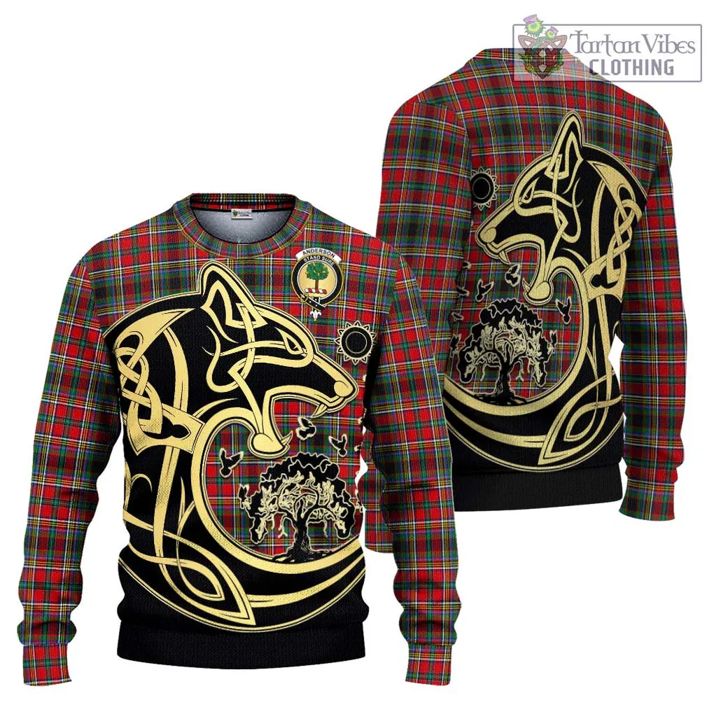 Anderson of Arbrake Tartan Ugly Sweater with Family Crest Celtic Wolf Style