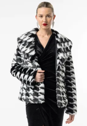 Angeleye Houndstooth Faux Fur Coat