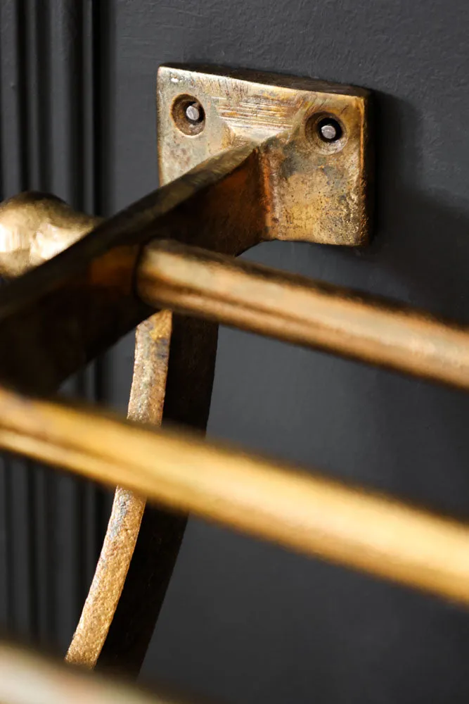 Antique Gold Luggage Rack With Coat Hooks