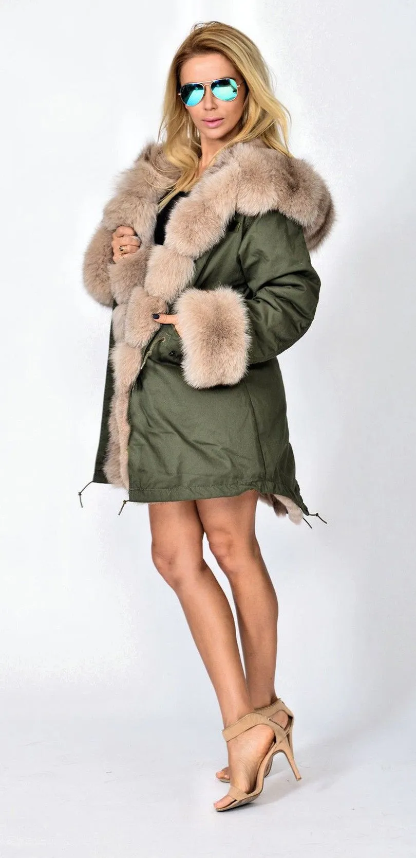 Aofur Womens Button Parka Anorak Hoodies Winter Long Fur Lining Coats Jackets Overcoat Outwear