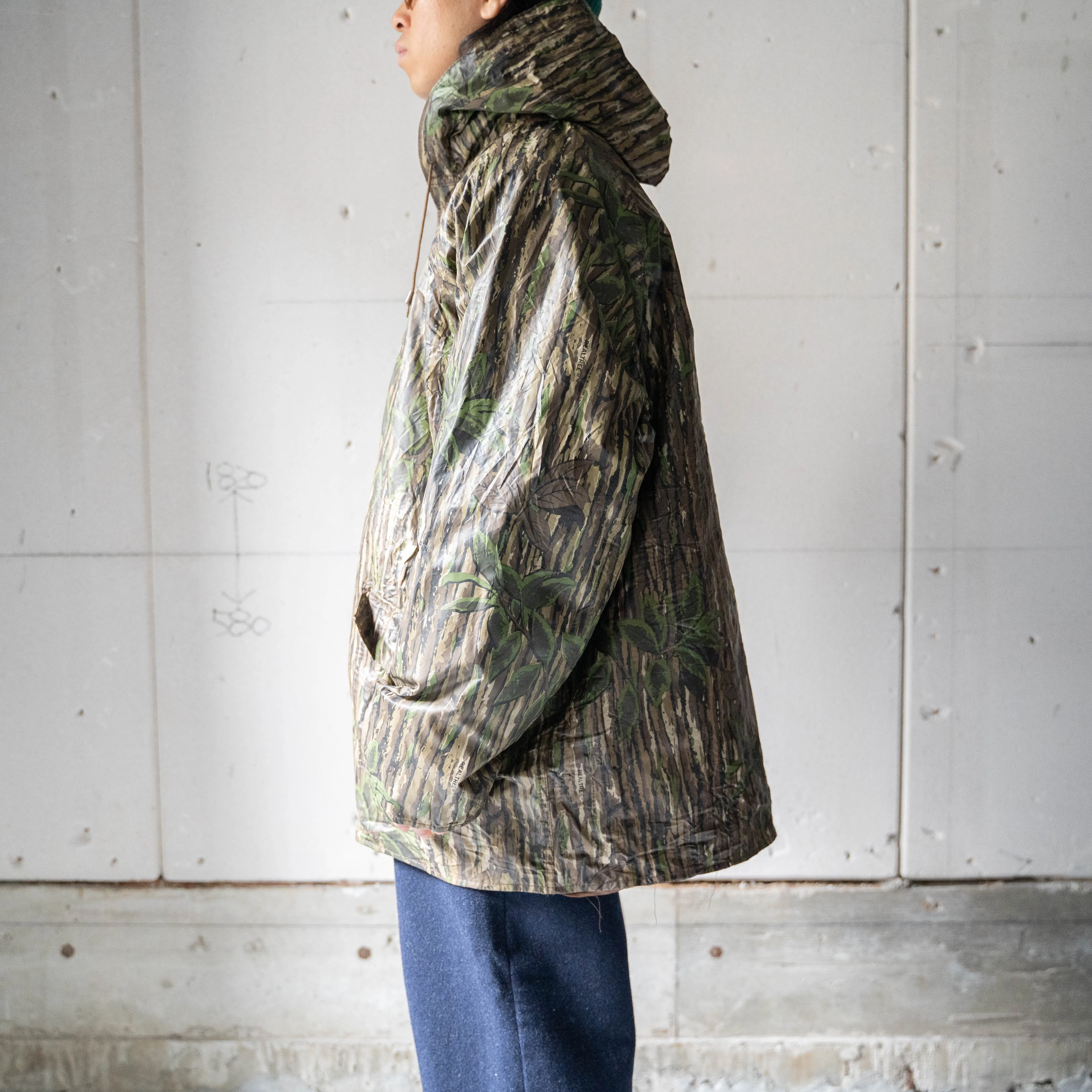 around 1990s real tree camouflage PVC parka