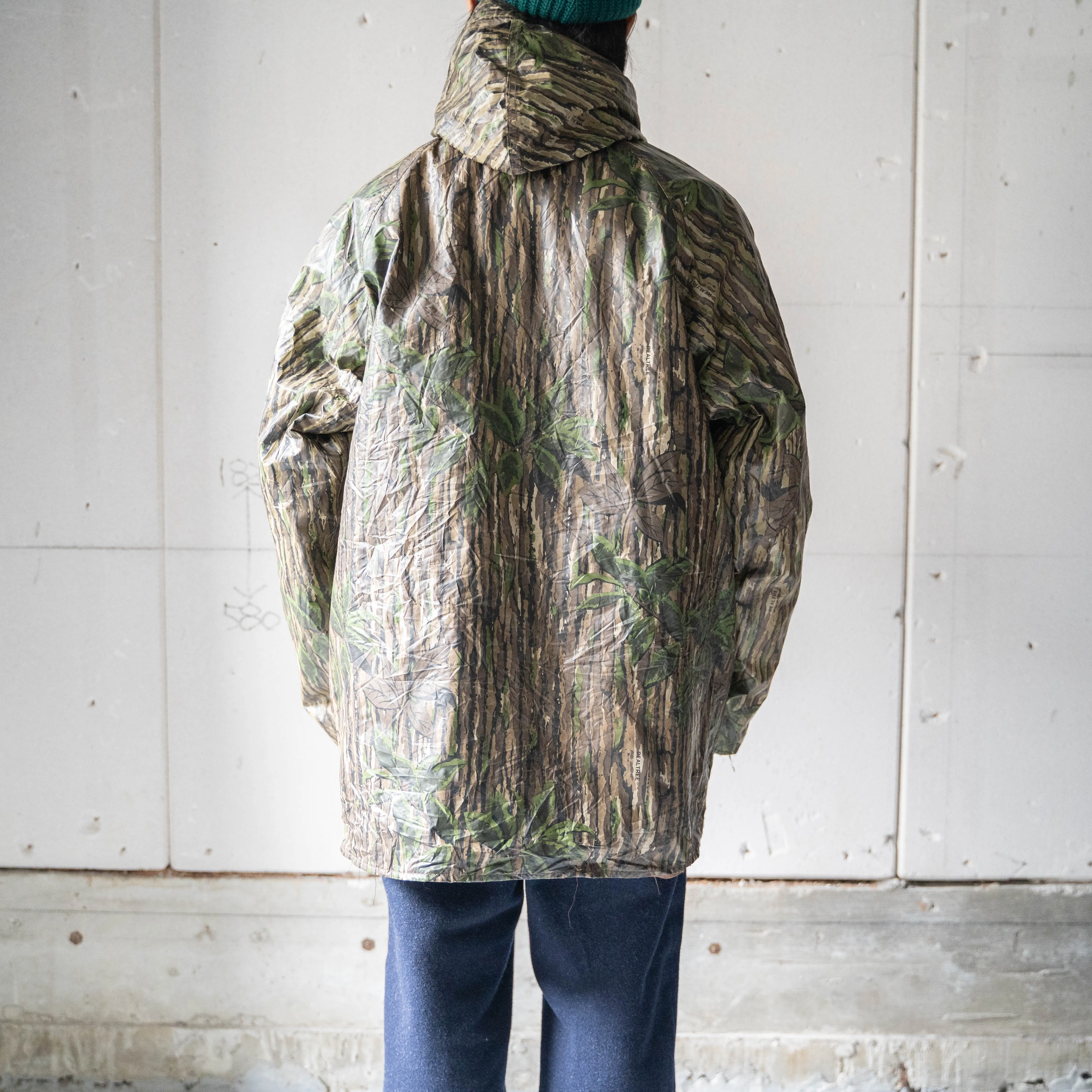 around 1990s real tree camouflage PVC parka