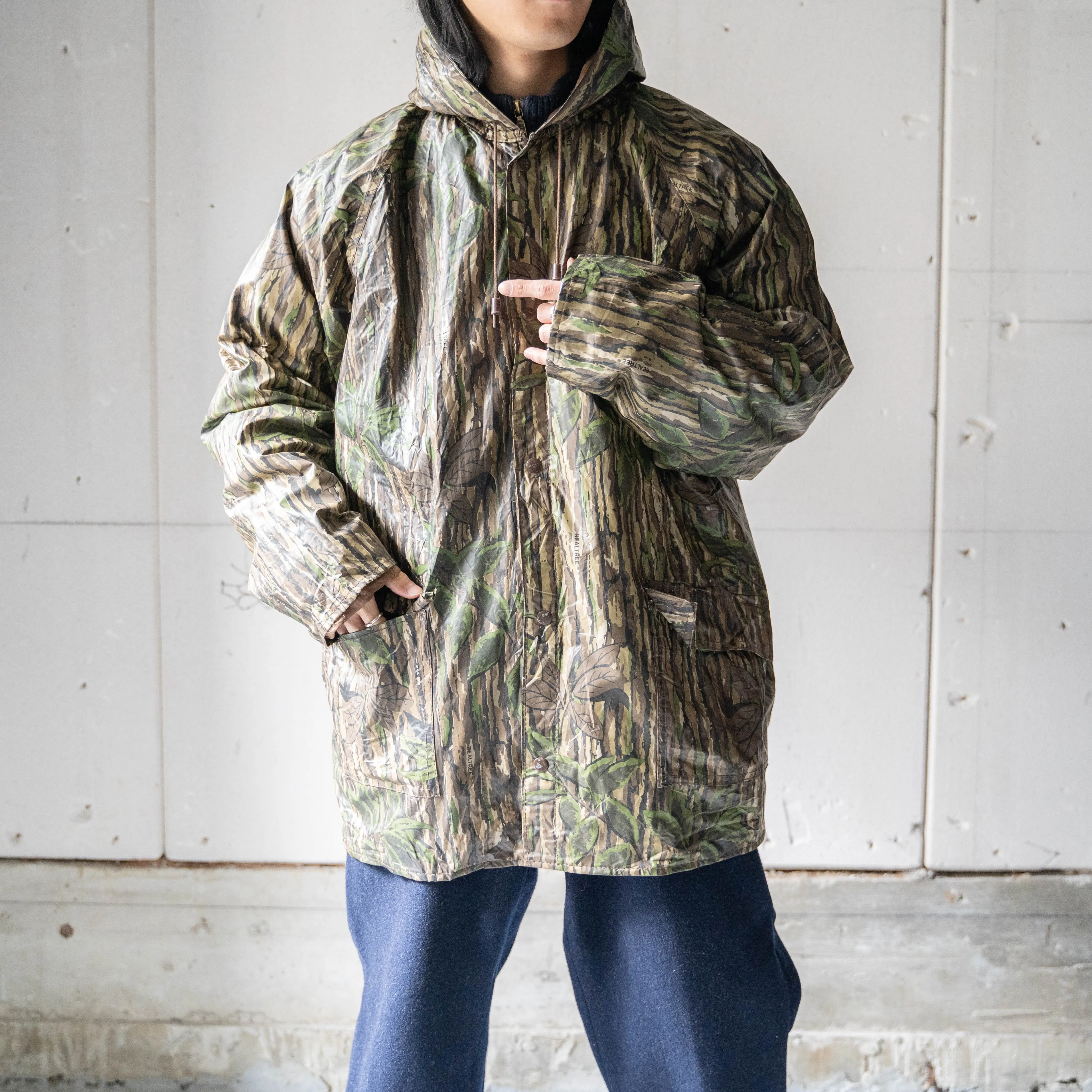 around 1990s real tree camouflage PVC parka