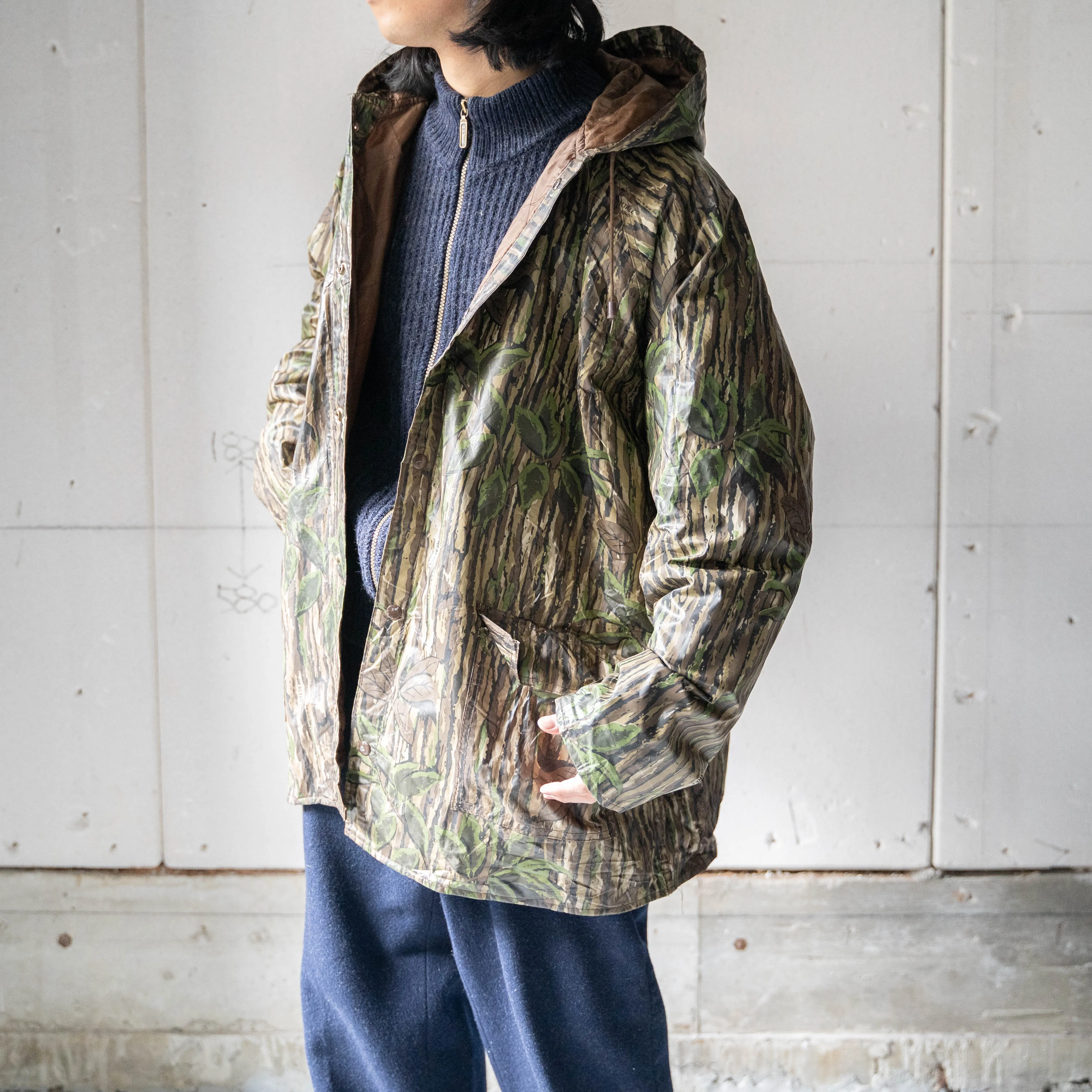 around 1990s real tree camouflage PVC parka