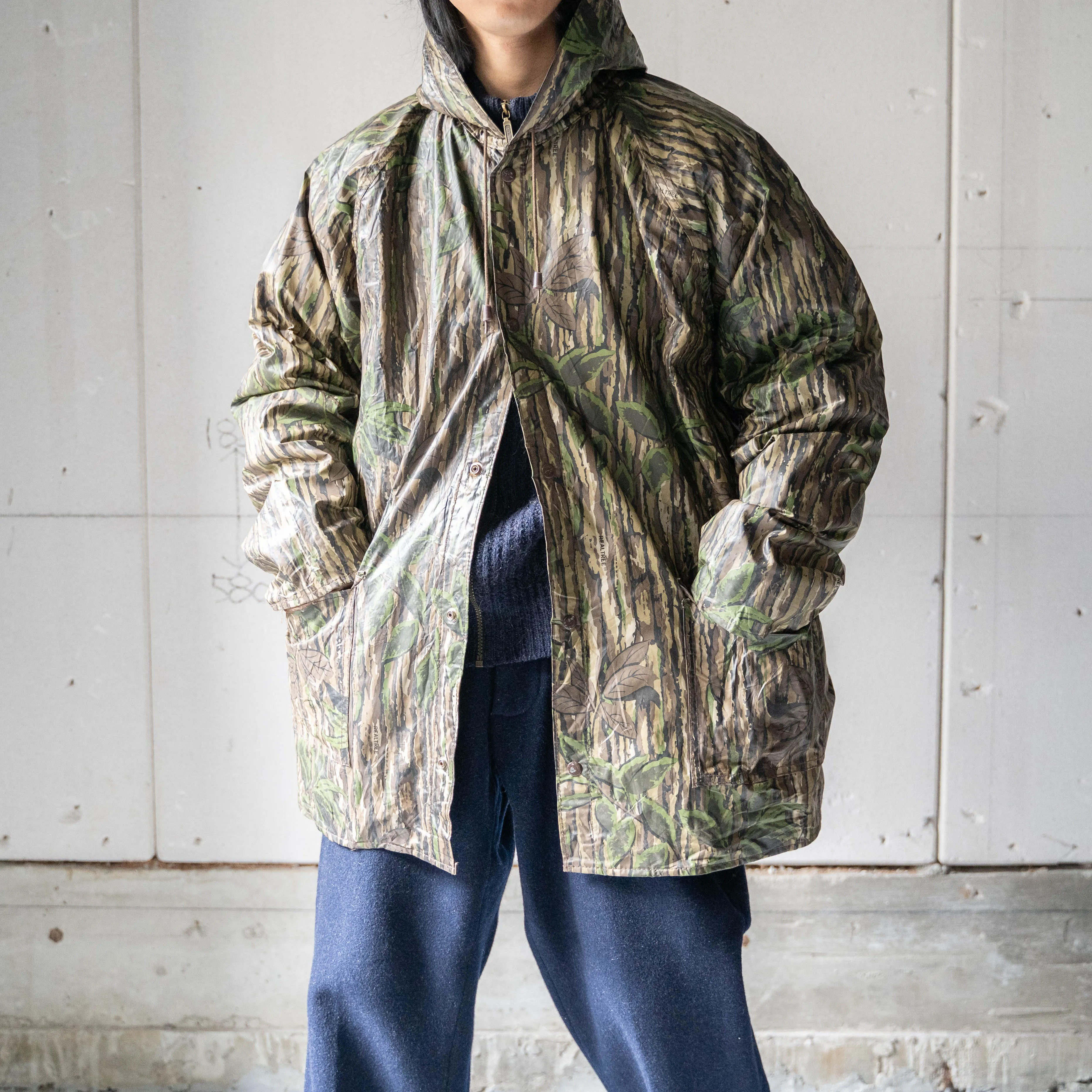 around 1990s real tree camouflage PVC parka