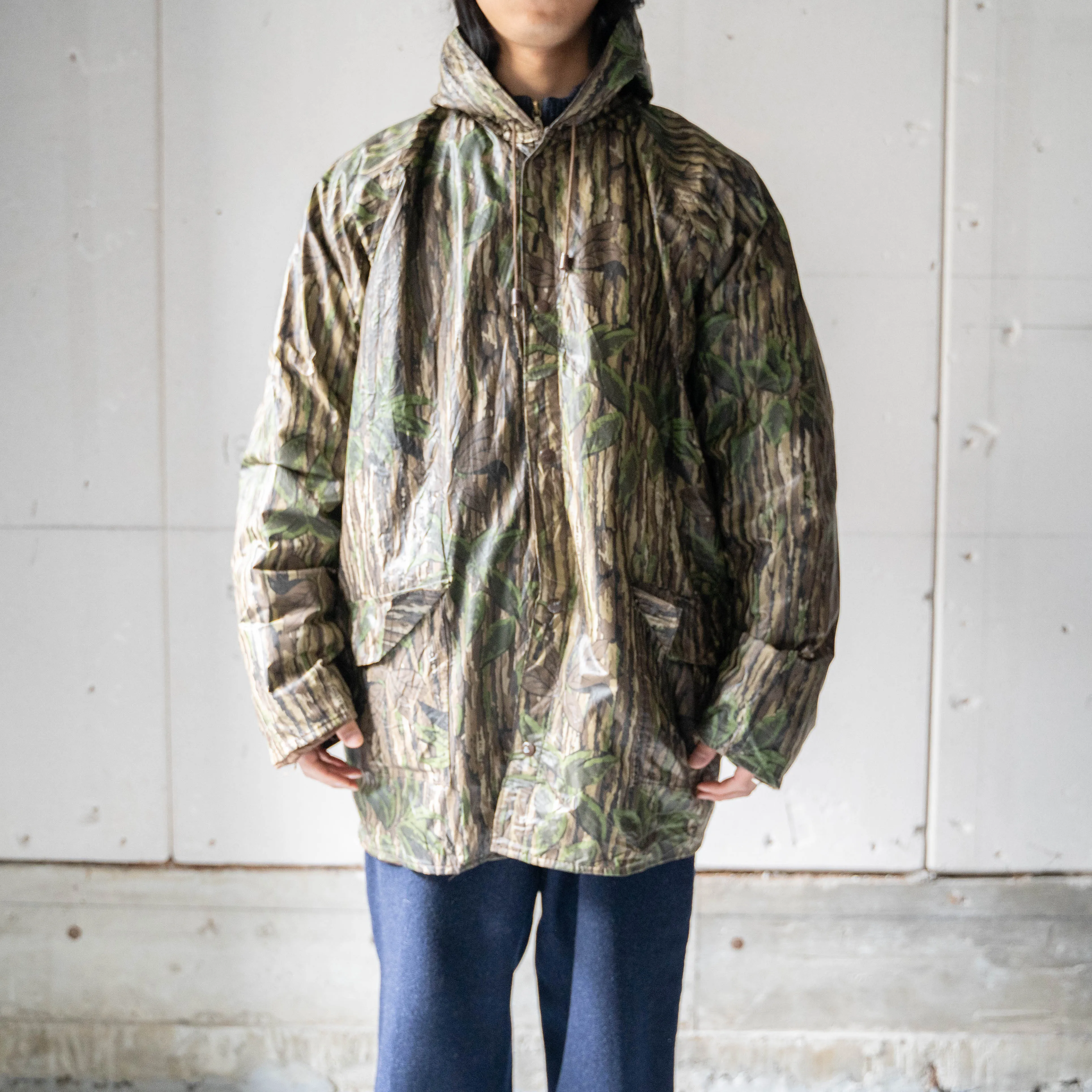 around 1990s real tree camouflage PVC parka