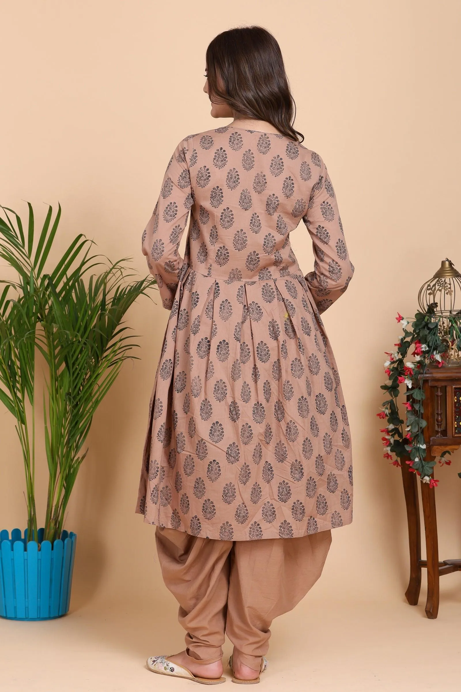 Aseel Brown Block Print Kurta with Dhoti Pants