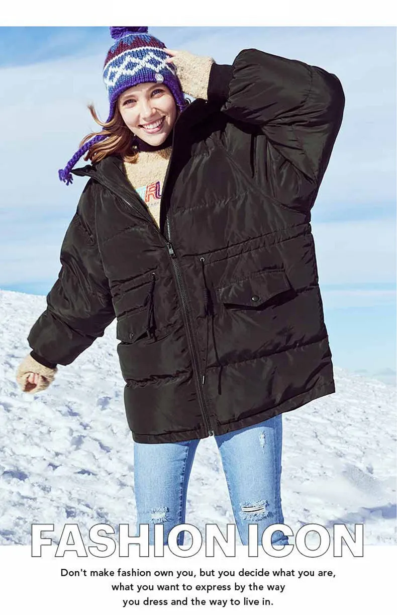 Autumn Winter Women's Loose Fit Cotton Jacket Parka Coat