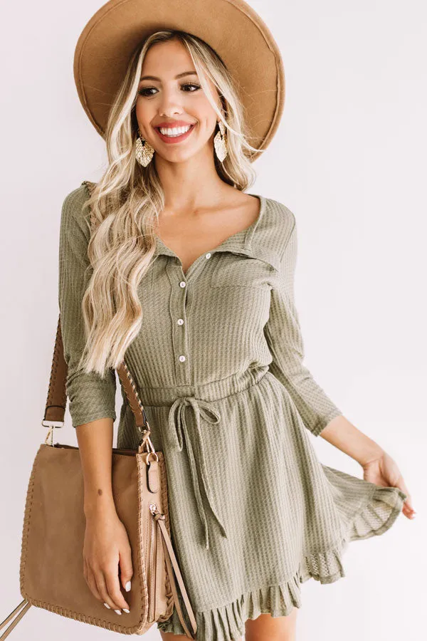 Autumn's Kiss Waffle Knit Dress in Sage