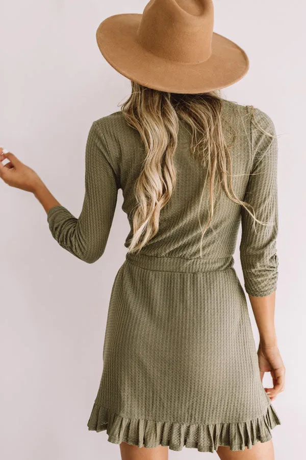 Autumn's Kiss Waffle Knit Dress in Sage