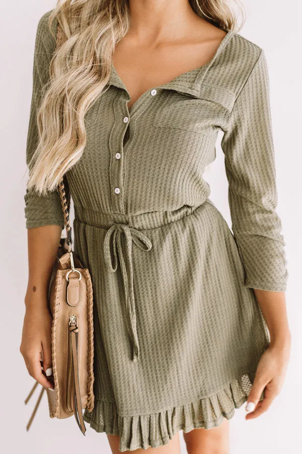 Autumn's Kiss Waffle Knit Dress in Sage