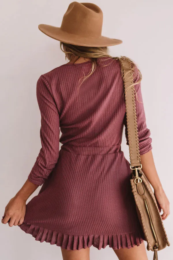 Autumn's Kiss Waffle Knit Dress in Vineyard Grape