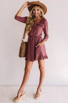 Autumn's Kiss Waffle Knit Dress in Vineyard Grape