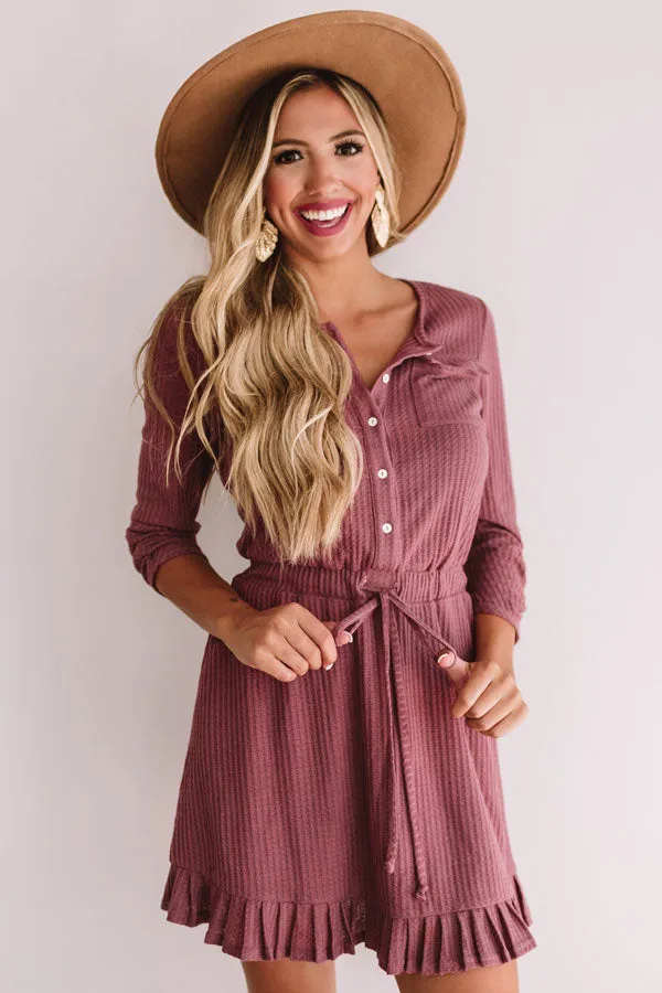 Autumn's Kiss Waffle Knit Dress in Vineyard Grape