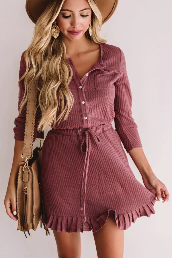 Autumn's Kiss Waffle Knit Dress in Vineyard Grape