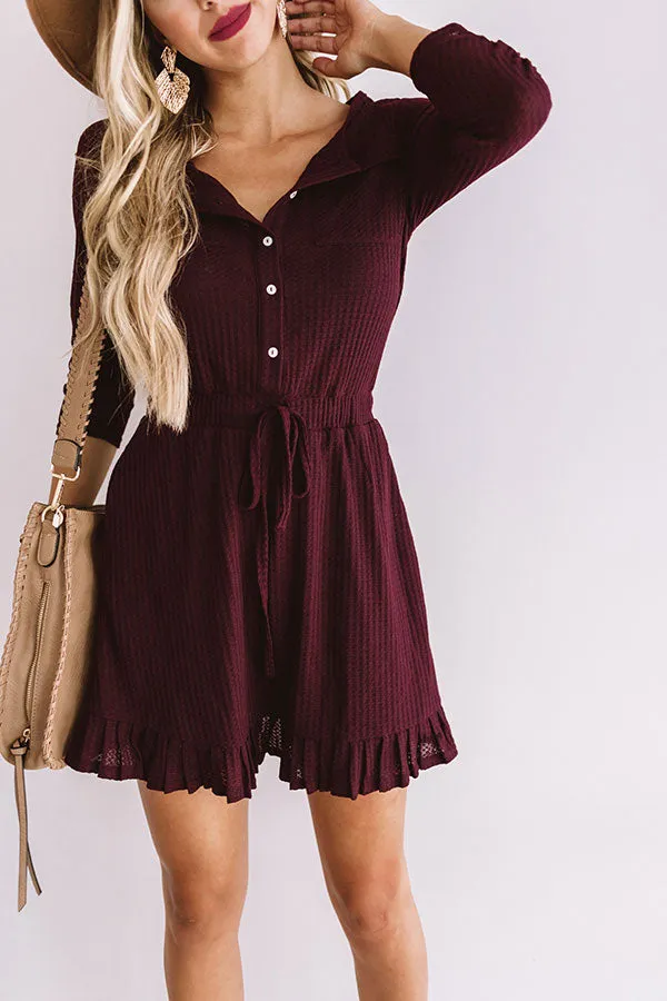 Autumn's Kiss Waffle Knit Dress in Windsor Wine