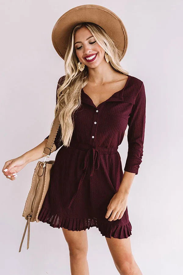 Autumn's Kiss Waffle Knit Dress in Windsor Wine