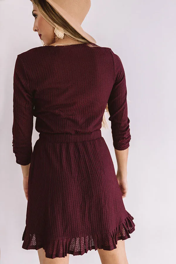 Autumn's Kiss Waffle Knit Dress in Windsor Wine