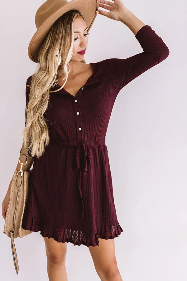 Autumn's Kiss Waffle Knit Dress in Windsor Wine