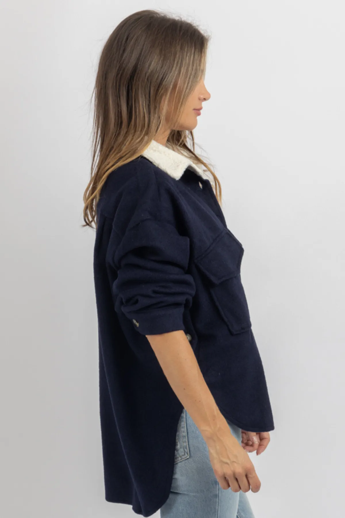 AVERIE INDIGO SHEARLING JACKET