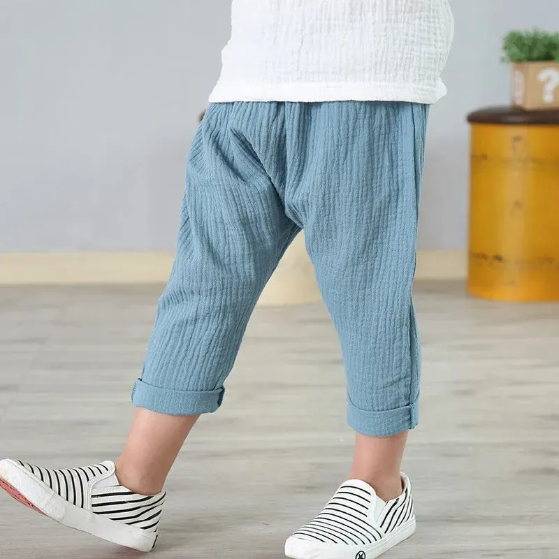 Baby Pants Boy Girl Summer Linen Cotton Pleated Solid Color Trousers Children Ankle-length Pants for Kids Boys Pants Casual Pant