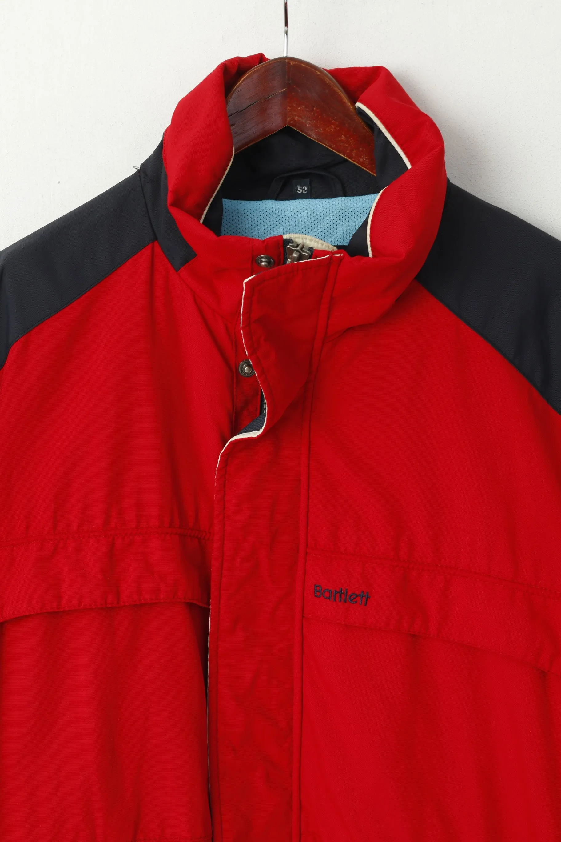 Bartlett Sports Men 52 L Jacket Red Nylon Waterproof Hidden Hood Outerwear Parka Top