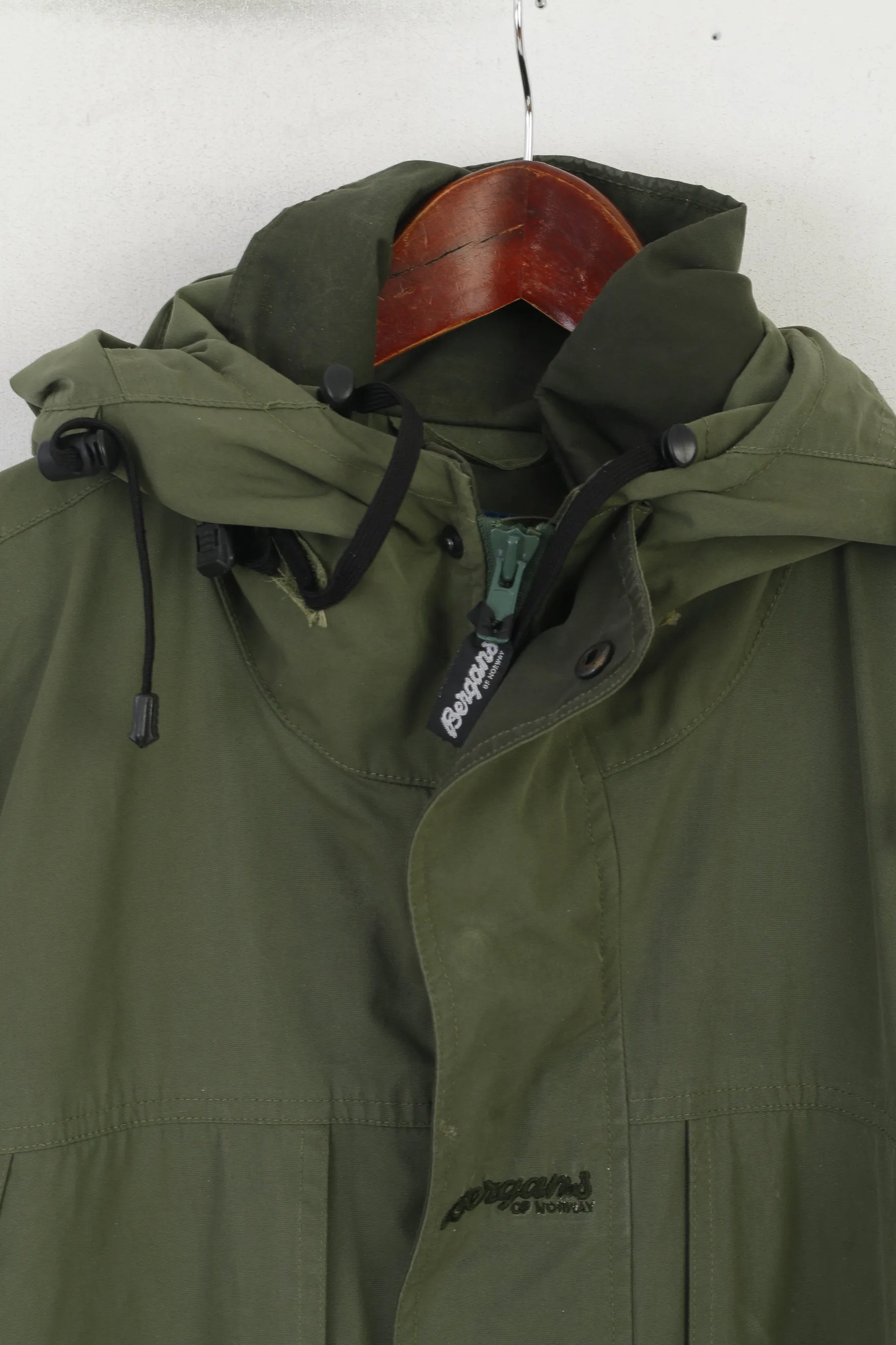 Bergans of Norway Men L Jacket Green Vintage Outdoor Hooded Zip Up Parka