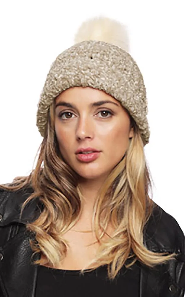 BHAT7386 Chenille Detachable Pom Pom Knit Hat