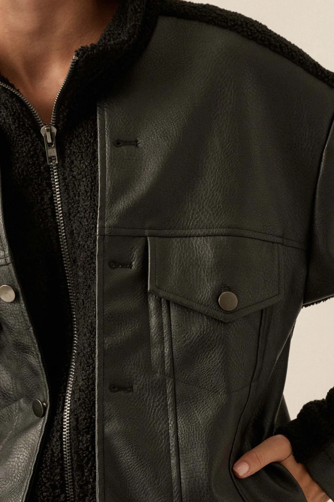 Big Rig Vegan Leather and Sherpa Trucker Jacket