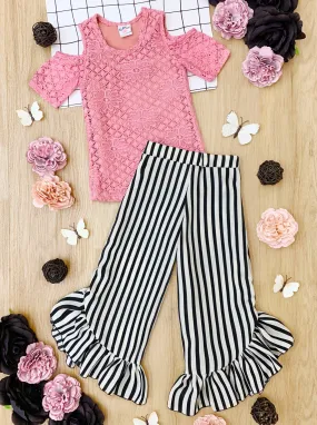 Bonjour Babe Striped Ruffle Pants Set