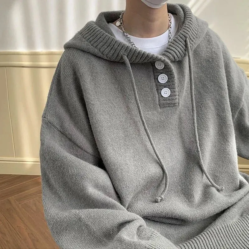 Bonsir Men Hooded Sweater Spring and Autumn Seasons Japanese Vintage Lazy Coat Male Wearing Hat Knit Casual Fashion  Loose Sweater Top