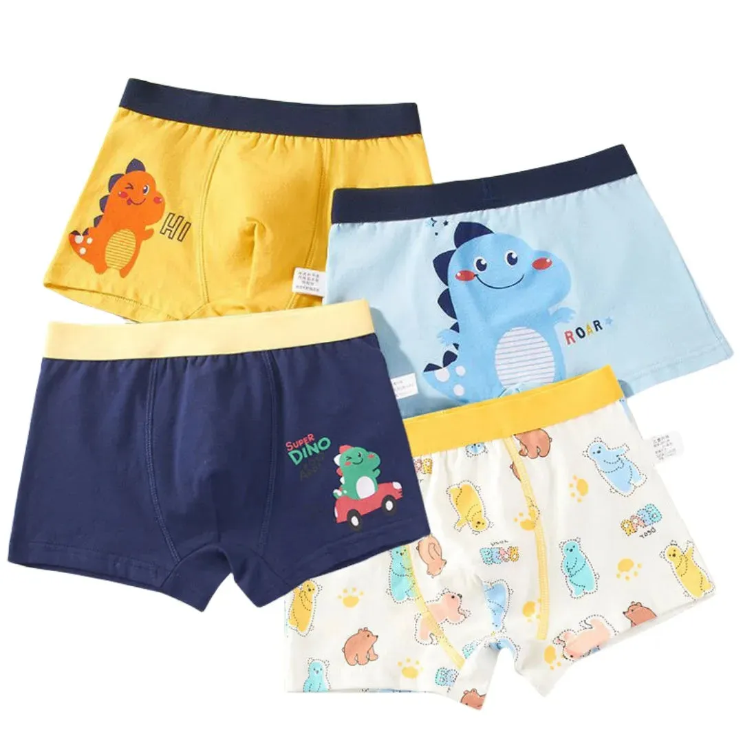 Boy Cartoon Boxers Kids Short Quality Cotton Panties Children Underpants Size 90-150 Dinosaur Anime Design Cute Boxers 4pcs/Lot