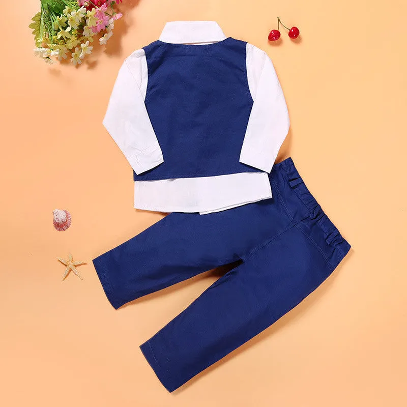 Boys' Handsome Casual Clothing Suit | 4-Piece Gentleman Outfit with Turtleneck, Vest, Tie & Pants | Spring & Autumn Attire