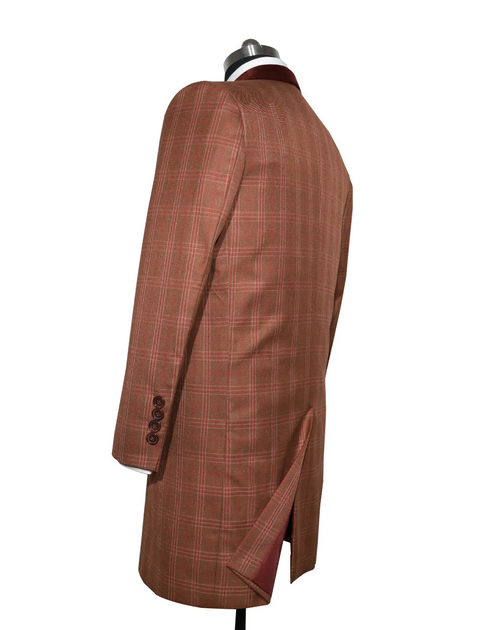 Brown and Red Prince of Wales Check Tweed Overcoat