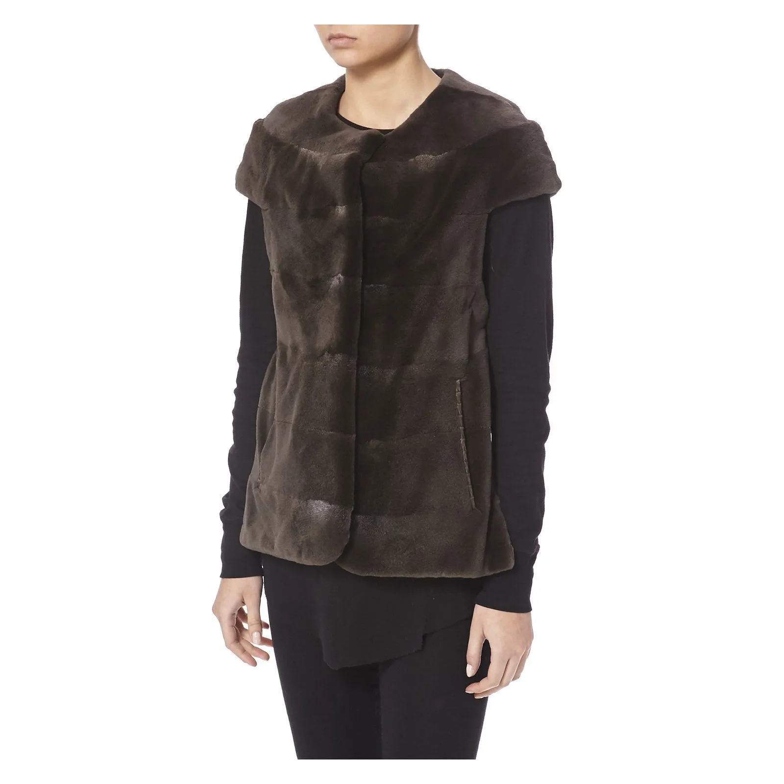 BROWN SHAVED MINK FUR GILET