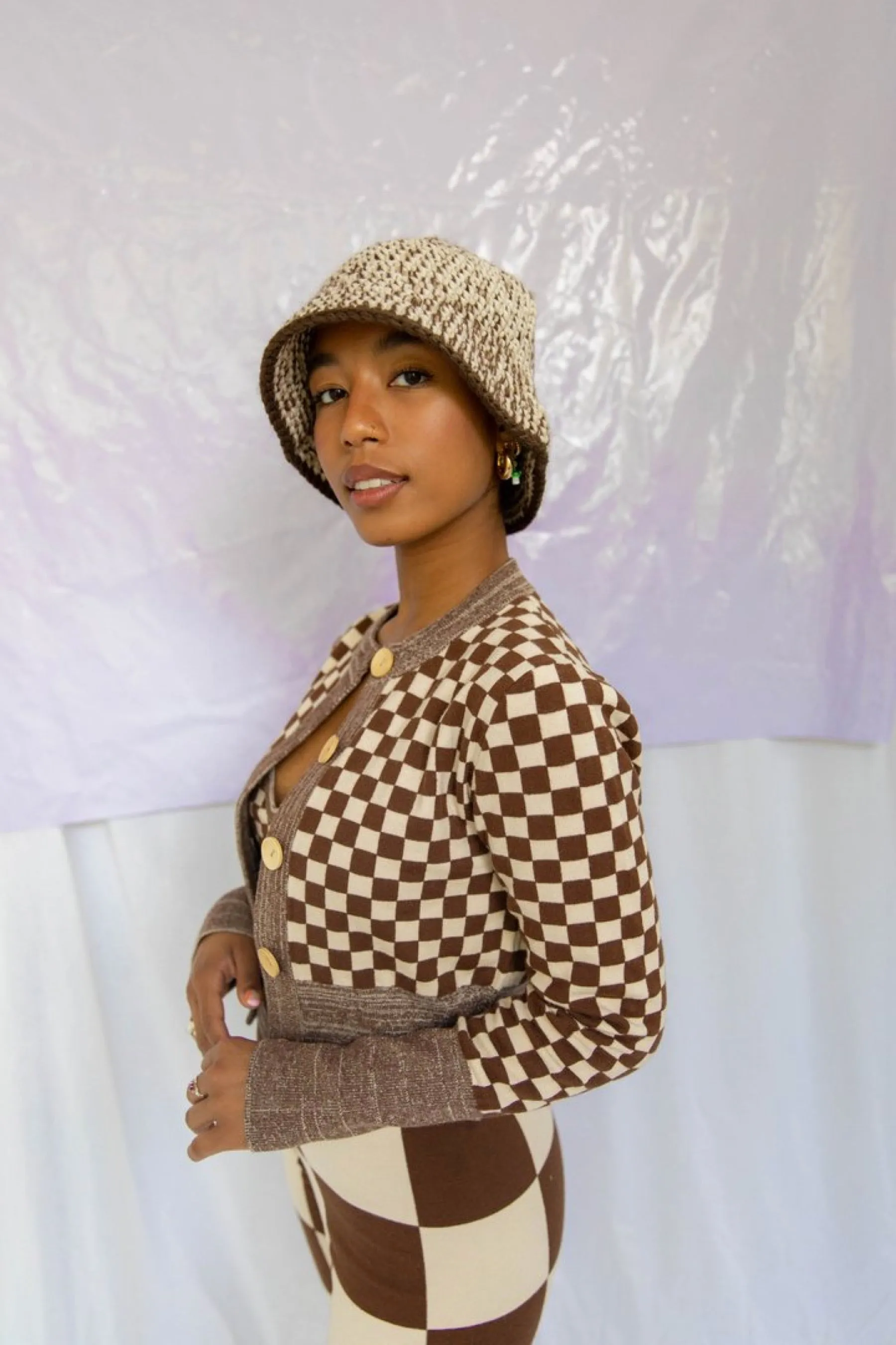 Brown   White Georgia Knit Bucket