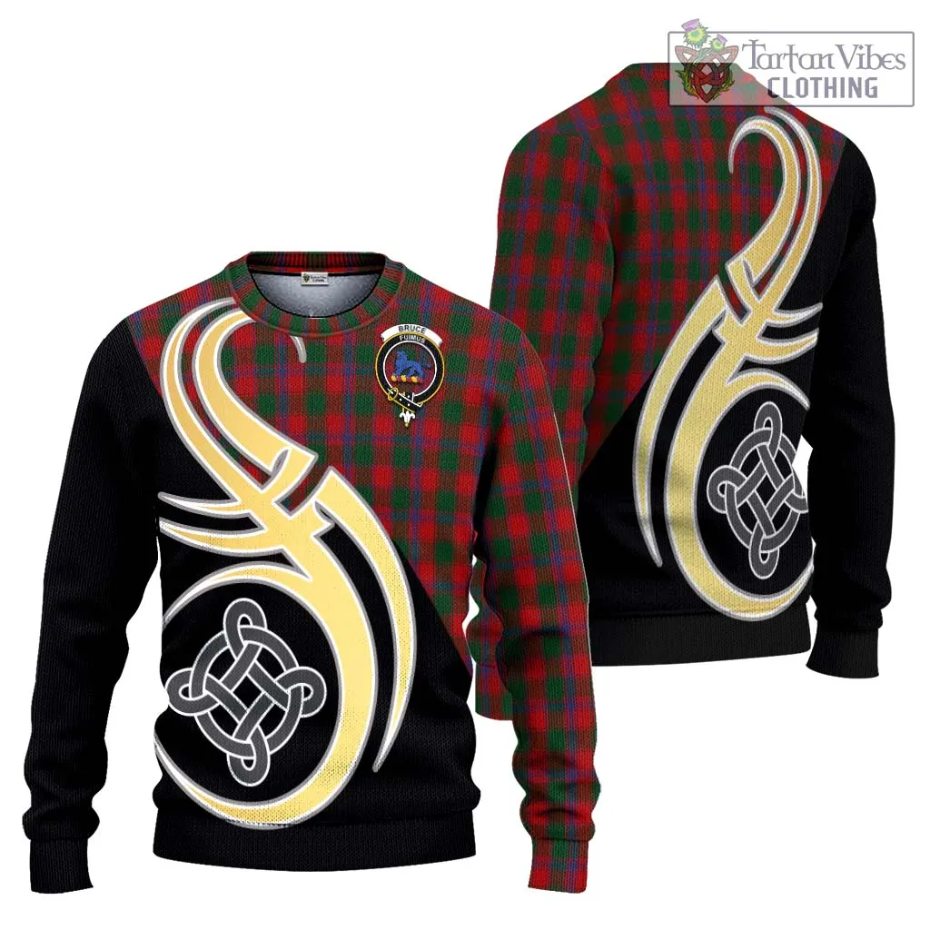 Bruce Old Tartan Ugly Sweater with Family Crest and Celtic Symbol Style